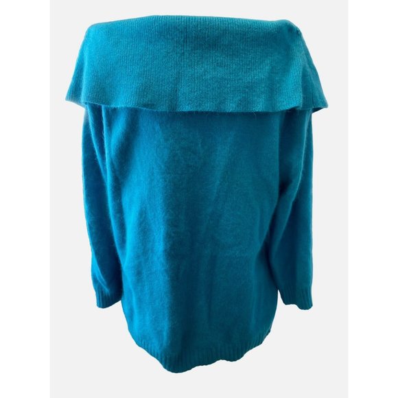 Newport News Jeanology Sweater Women 2X Blue Angora Lambswool Blend Cowl Neck - Picture 3 of 8